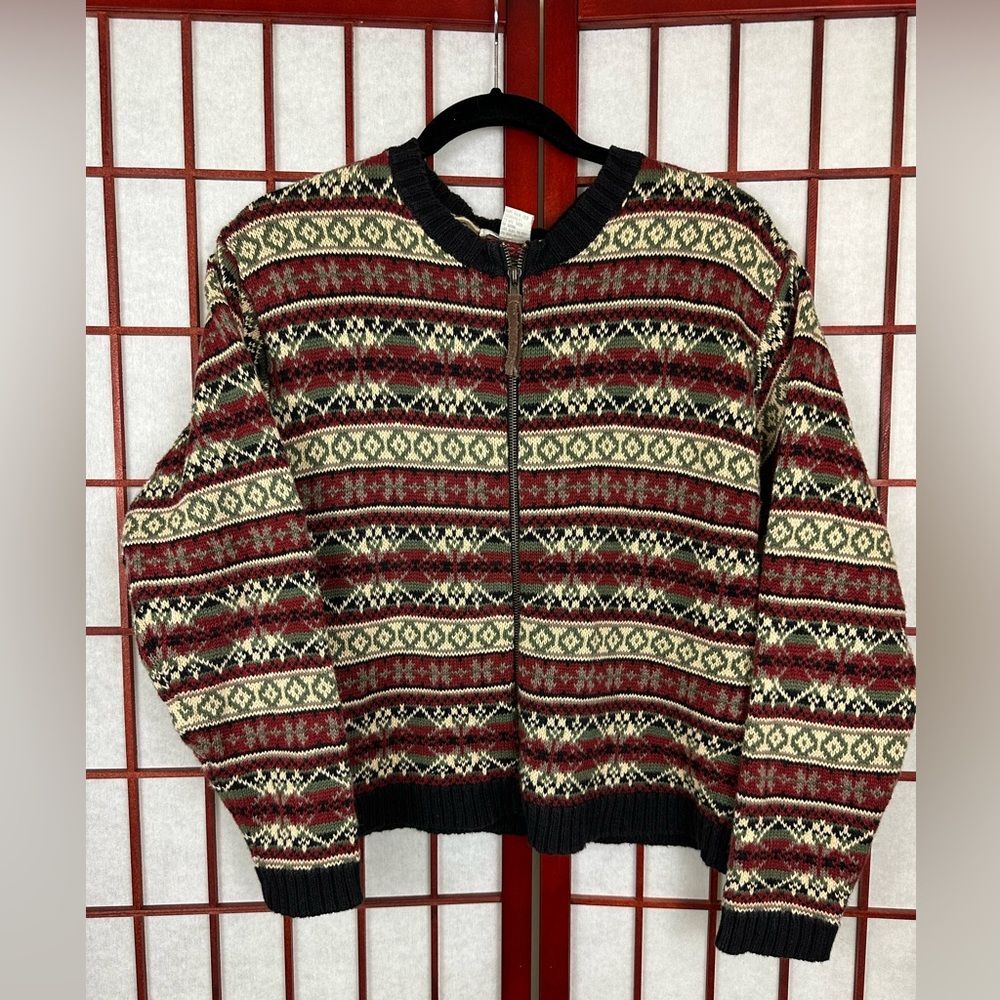 Vintage Rosanna Grandpa Core Red Striped Full Zip Up Cardigan Sweater Medium